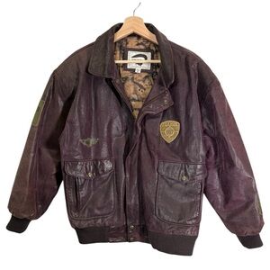 Vintage Fox Run Leather Aviator Bomber Full Zip Up Jacket Size Medium
